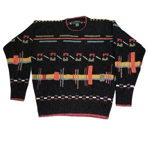 A.J. Tremont Unisex Vintage Silk Cotton Pullover Knit Sweater Black/Multi Large